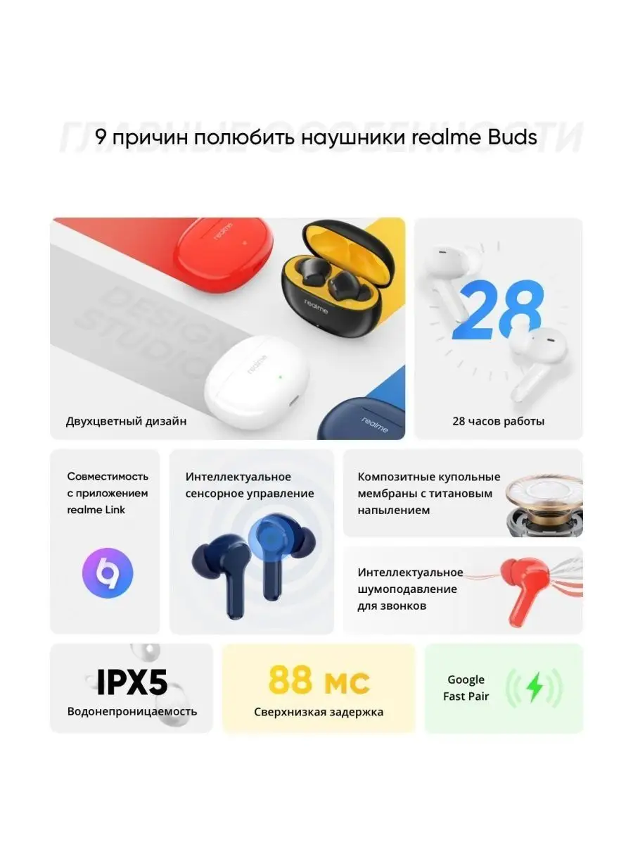 Беспроводные наушники Buds T100 True Realme купить по цене 2 300 ₽ в  интернет-магазине Wildberries | 160453322