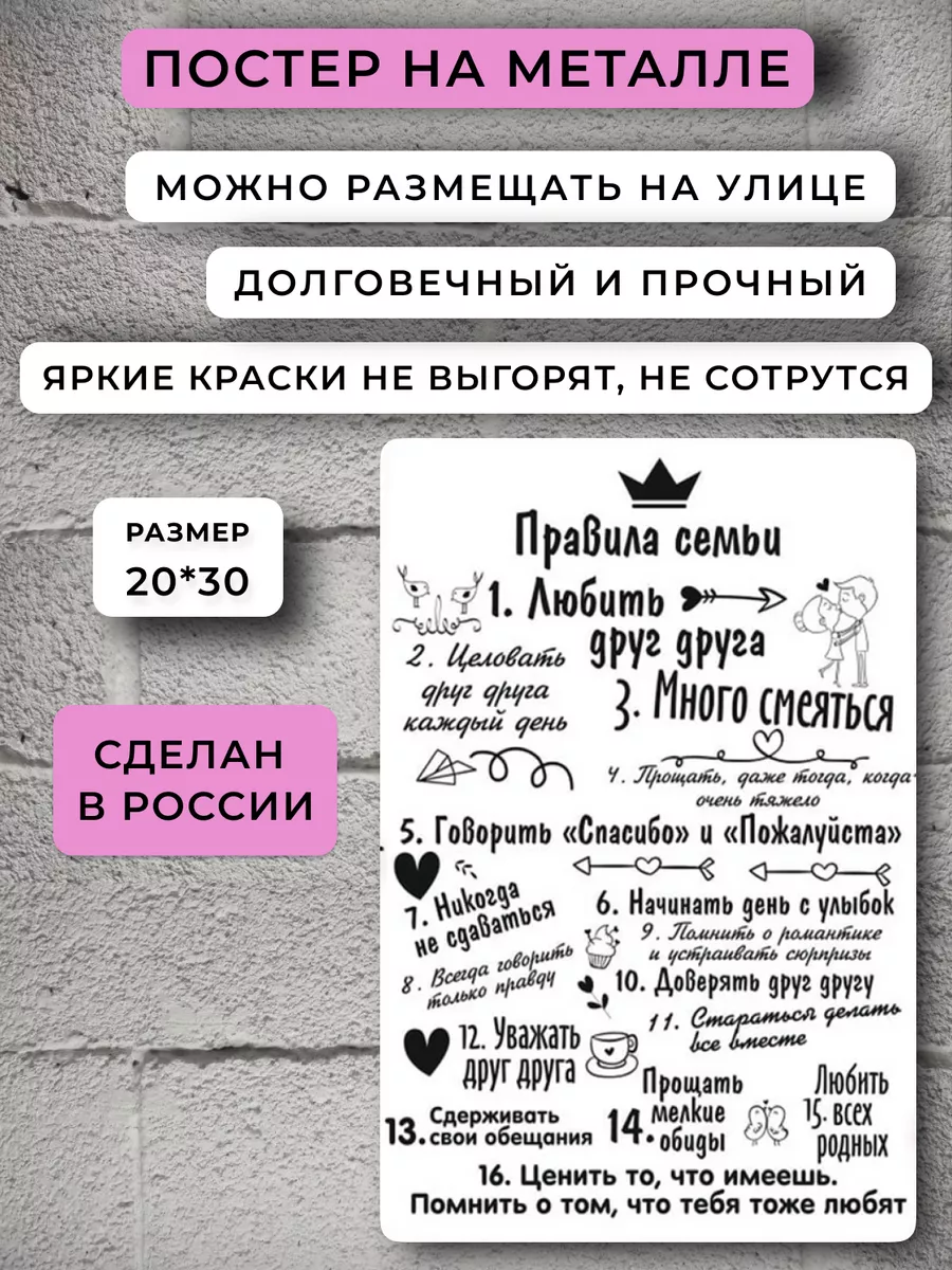 Постер подарок на свадьбу Декор для дома ПРАВИЛА купить по цене 27,18 р. в  интернет-магазине Wildberries в Беларуси | 160576489