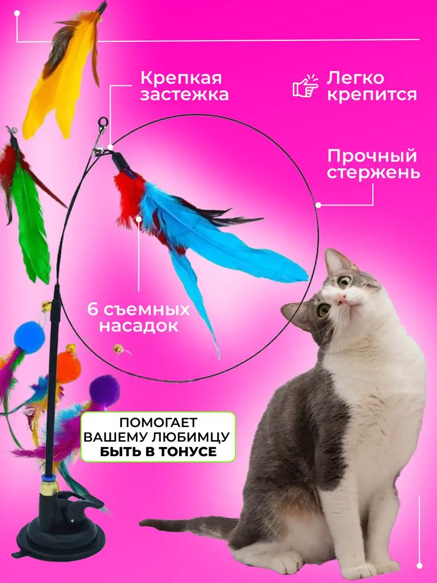 Игрушки для кошек дразнилка удочка на присоске MeowMarvels купить по цене  323 ₽ в интернет-магазине Wildberries | 160591138