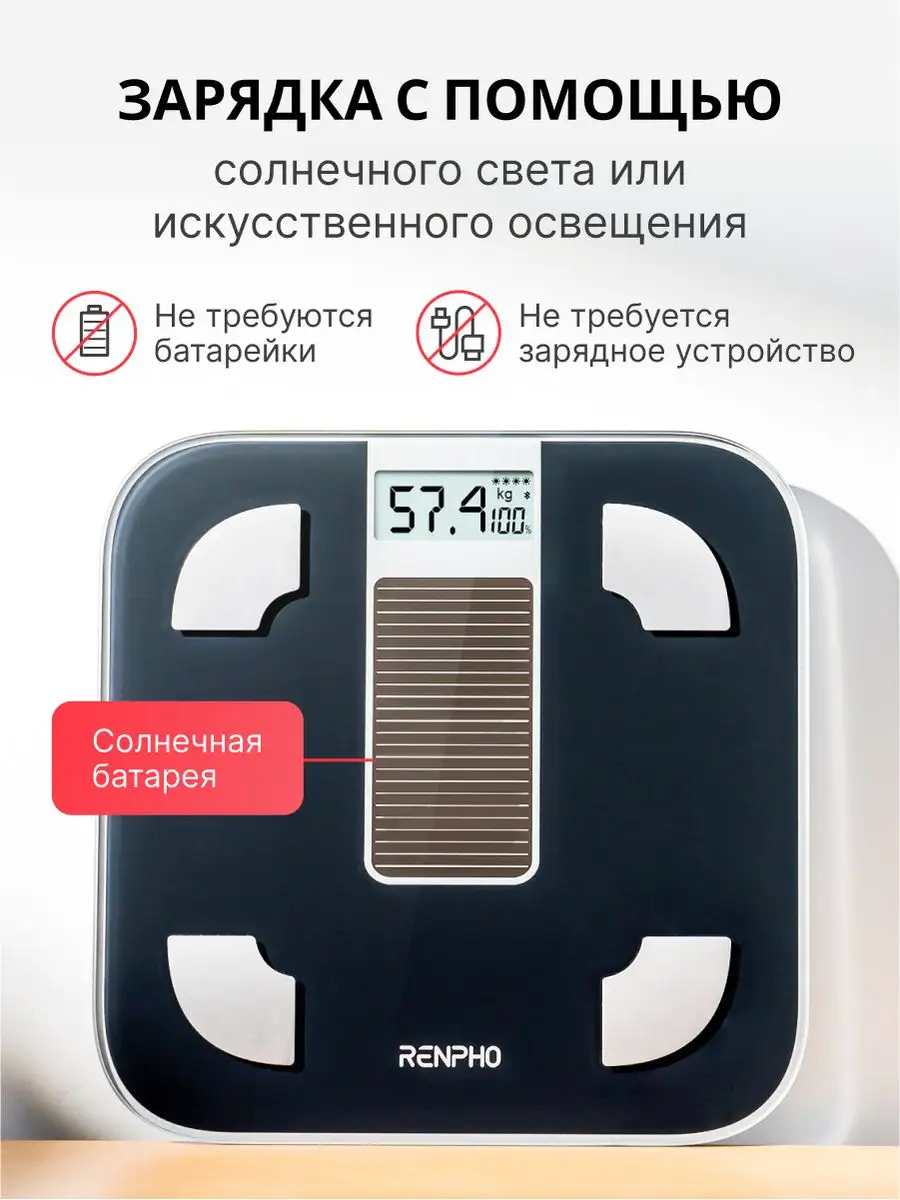 Весы напольные умные Elis Solar R-A012, bluetooth, до 180 кг Renpho купить  по цене 4 727 ₽ в интернет-магазине Wildberries | 160813010