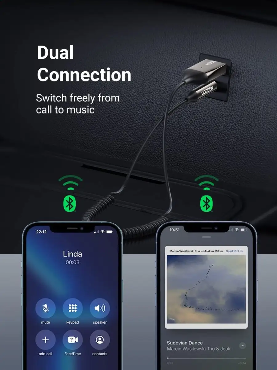 Ugreen Адаптер bluetooth USB 2.0 AUX Jack 3,5мм аудио