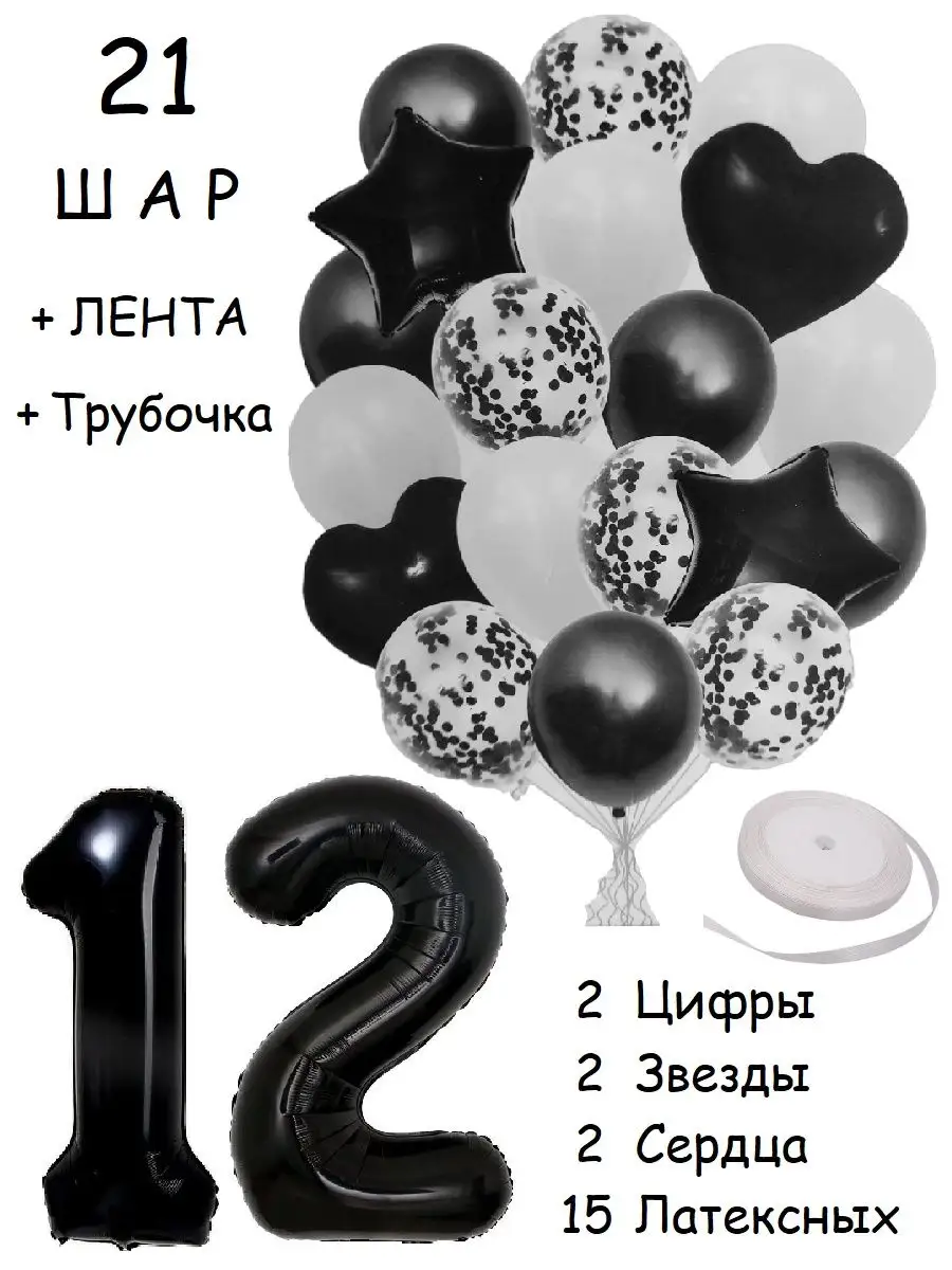 Balloon Day Шары воздушные набор с цифра 12 лет из фольги и латекса