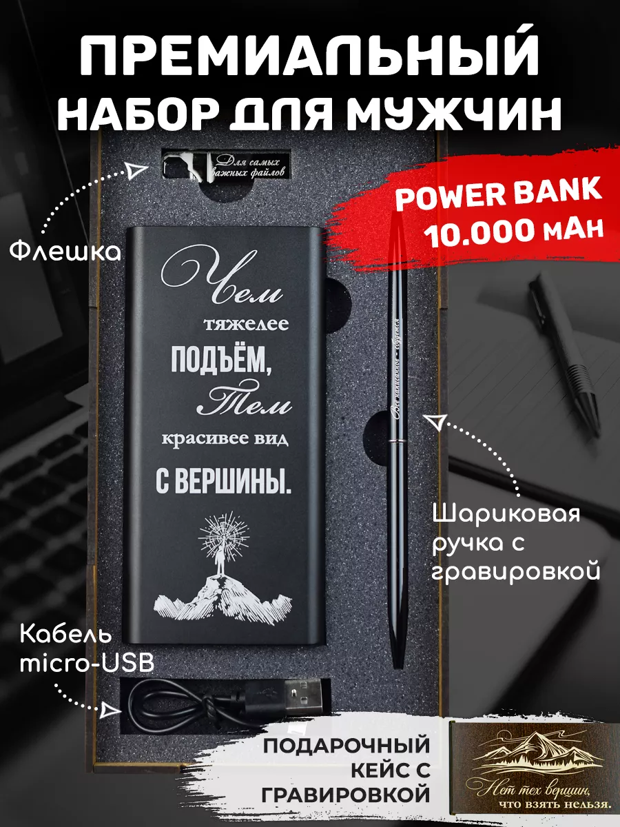 Подарочный набор powerbank с лазерной гравировкой в коробке