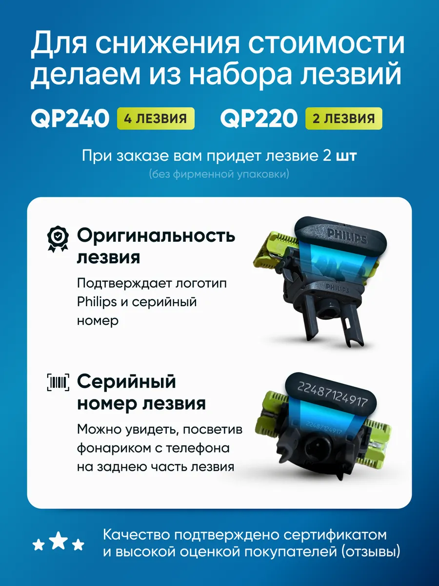 Сменное лезвие OneBlade - 2 шт. QP220 50 Philips купить по цене 1 998 ₽ в  интернет-магазине Wildberries | 165193451