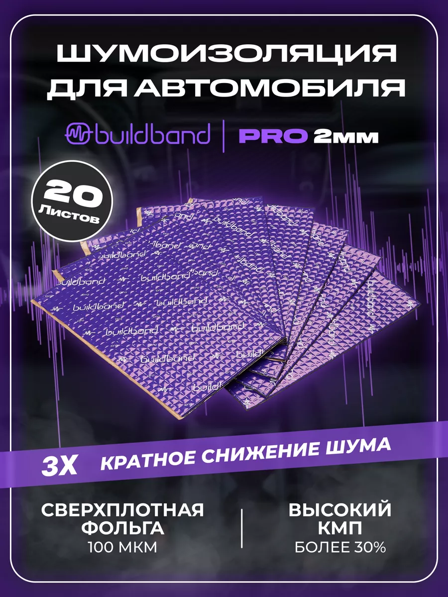 Buildband Шумоизоляция и виброизоляция авто 20 листов, 2 мм (2 м2)